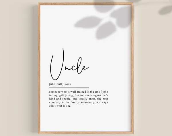 Uncle Definition Minimal Wall Art, Birthday Gift