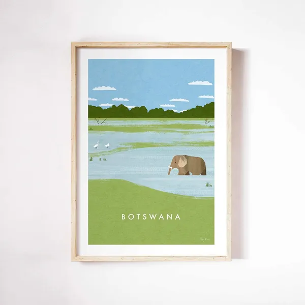 Botswana Vintage Travel Poster, Minimalist Art Print