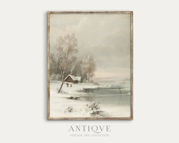 Cottage In The Snow Country Winter Lodge Art Print