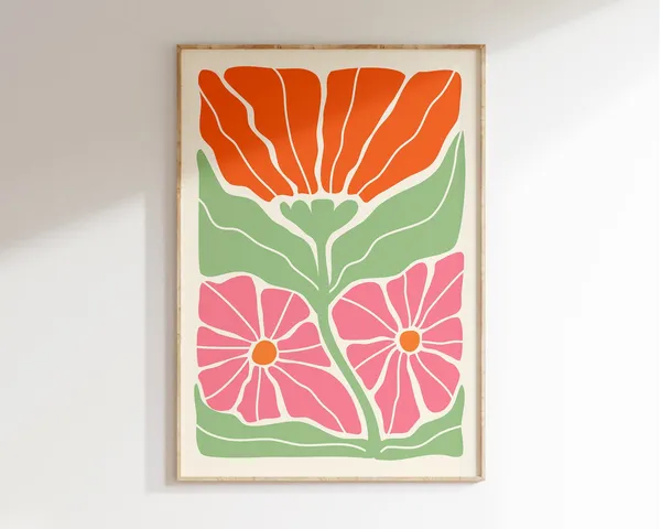 Abstract Flower Poster, Retro Boho Botanical Print