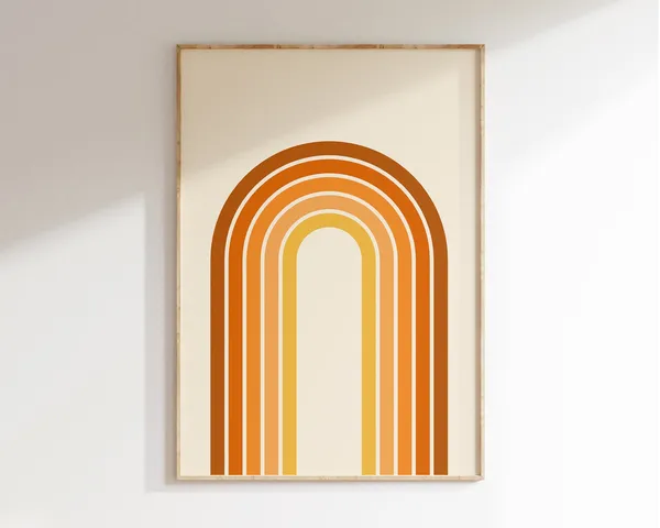 Retro Rainbow Stripes 70s Poster, Mid Century Art Print