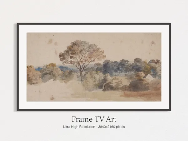 Vintage Tree Painting, Moody Autumn Scenery Art Print