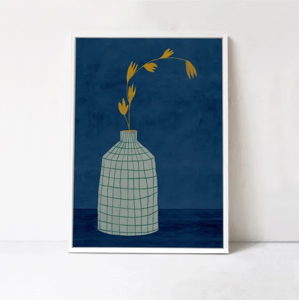 Blue Flower In A Vase Bohemian Home Art Print