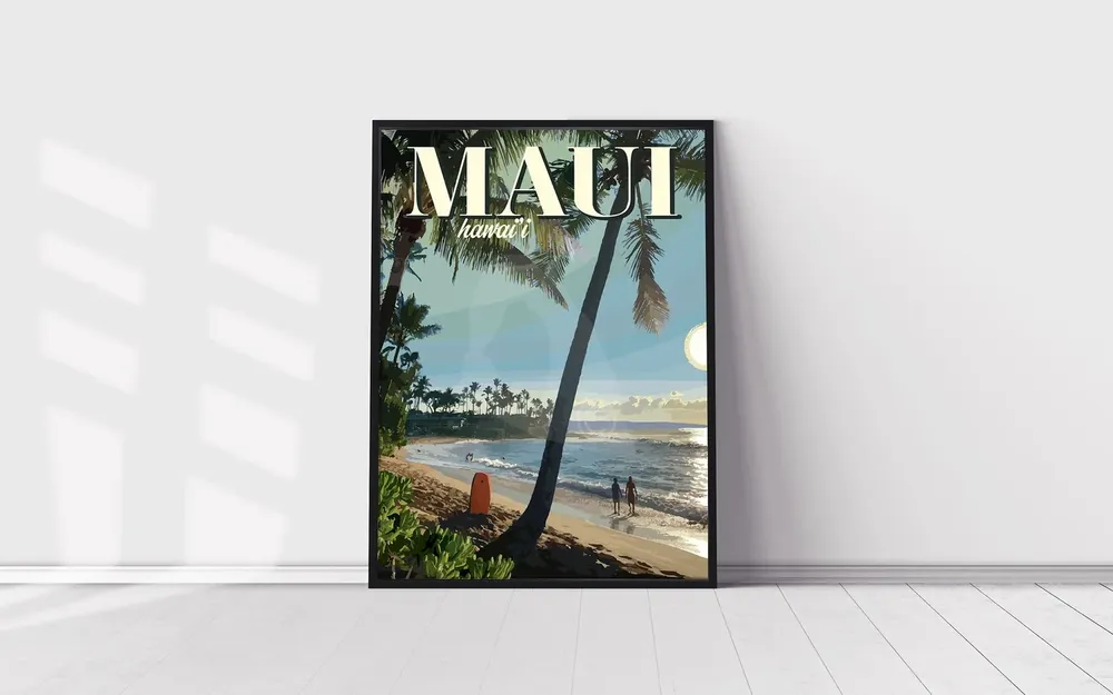Maui Hawaii Vintage Beach Travel Poster