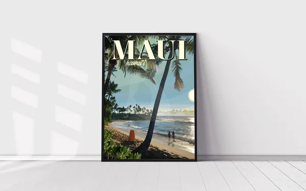 Maui Hawaii Vintage Beach Travel Poster