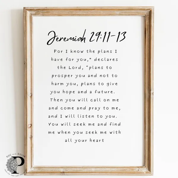 Jeremiah 29:11-13 Verse, Bible Scripture Art Print