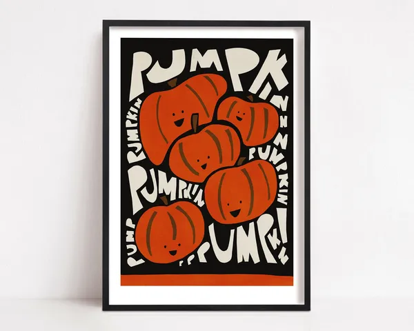 Pumpkin Vintage Halloween Art Print, Mid-Century