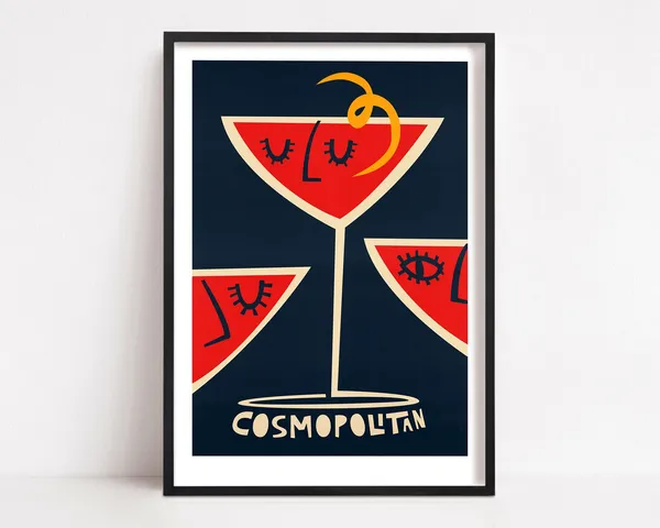 Cosmopolitan Cocktail Print, Mid-Century Kitchen Decor