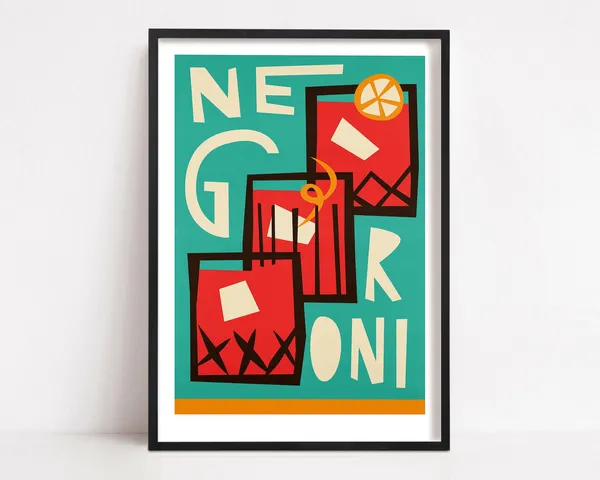 Negroni Mid-Century Modern Cocktail Art Print for Kitchen