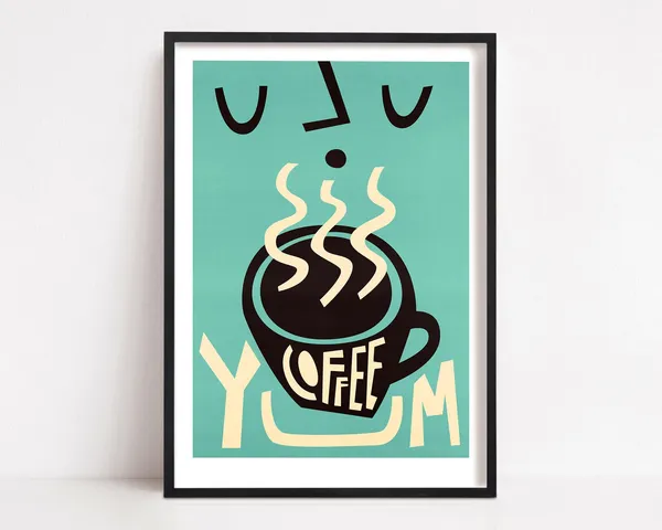 Retro Coffee Bar Poster, Teal Kitchen Decor Art Print
