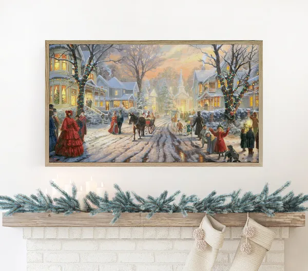 Vintage Christmas Village Town Scene Art Print
