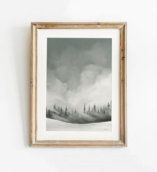 Stormy Winter Forest Landscape Art Print, Poster