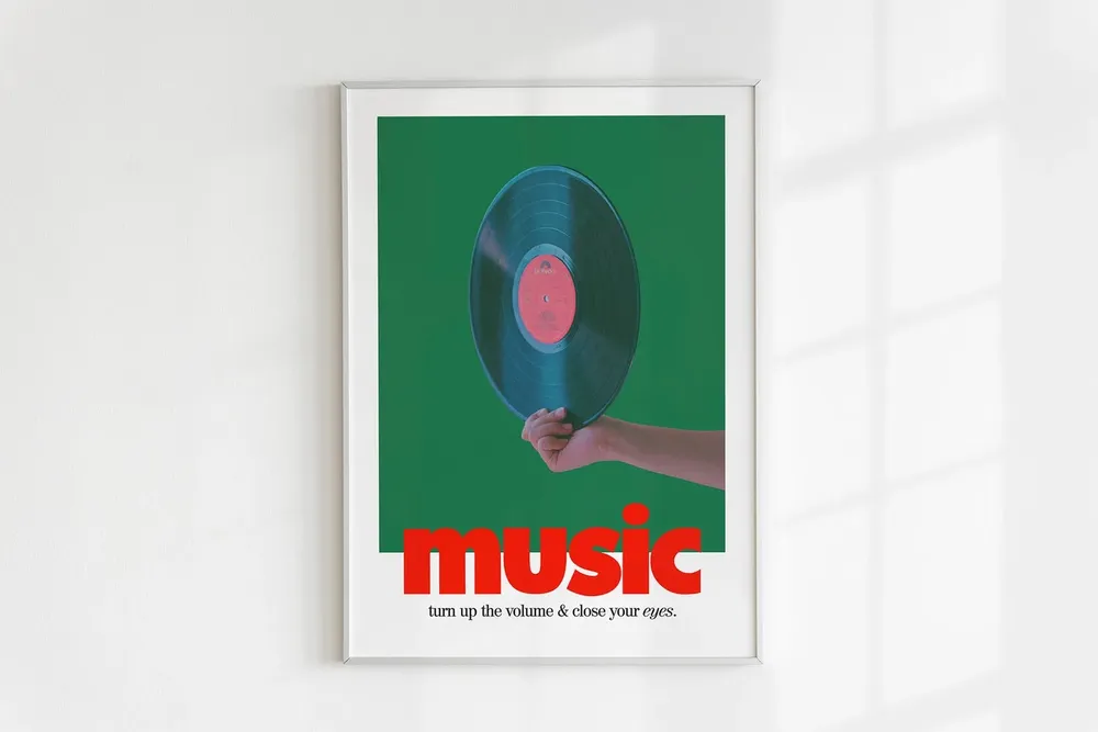 Retro Music Wall Poster, Vintage Record Player Art