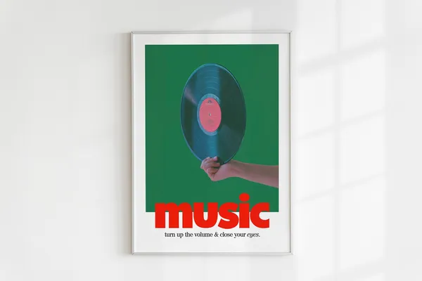 Retro Music Wall Poster, Vintage Record Player Art