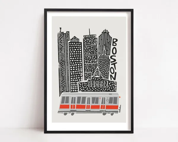 Boston Print, Retro Cityscape Travel Poster
