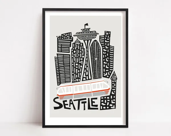 Seattle Mid-Century City Map Travel Poster Print