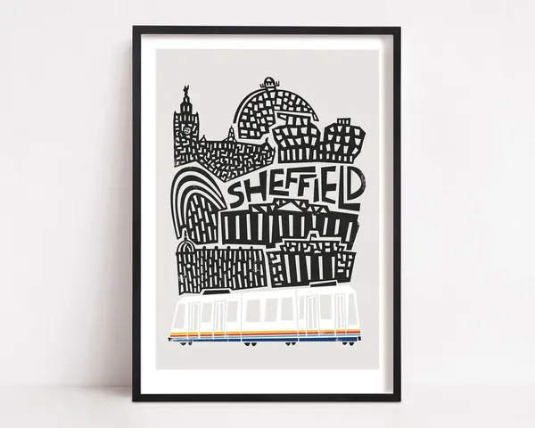 Sheffield Cityscape Art Print, Mid-Century Modern