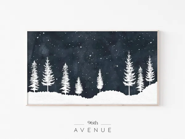 Christmas Winter Landscape Art Print for TV Decor