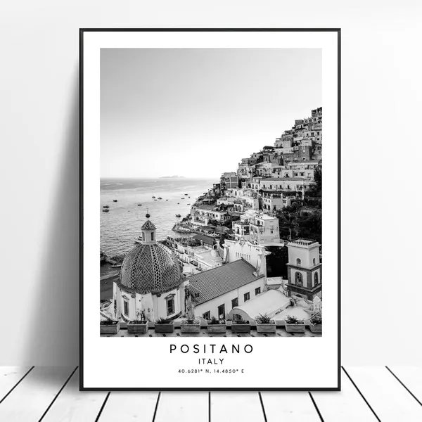 Positano Village, Black and White Amalfi Coast Art Print