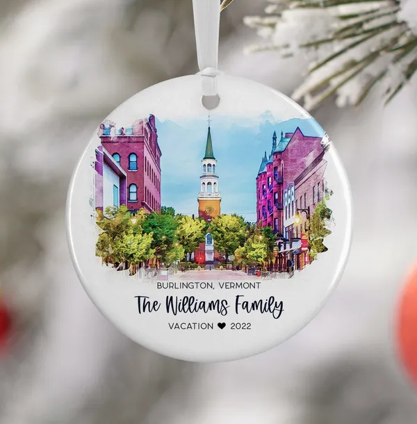 Burlington Vermont Watercolor Travel Poster Keepsake