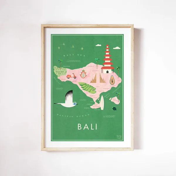Bali Illustrated Map Art Print, Henry Rivers