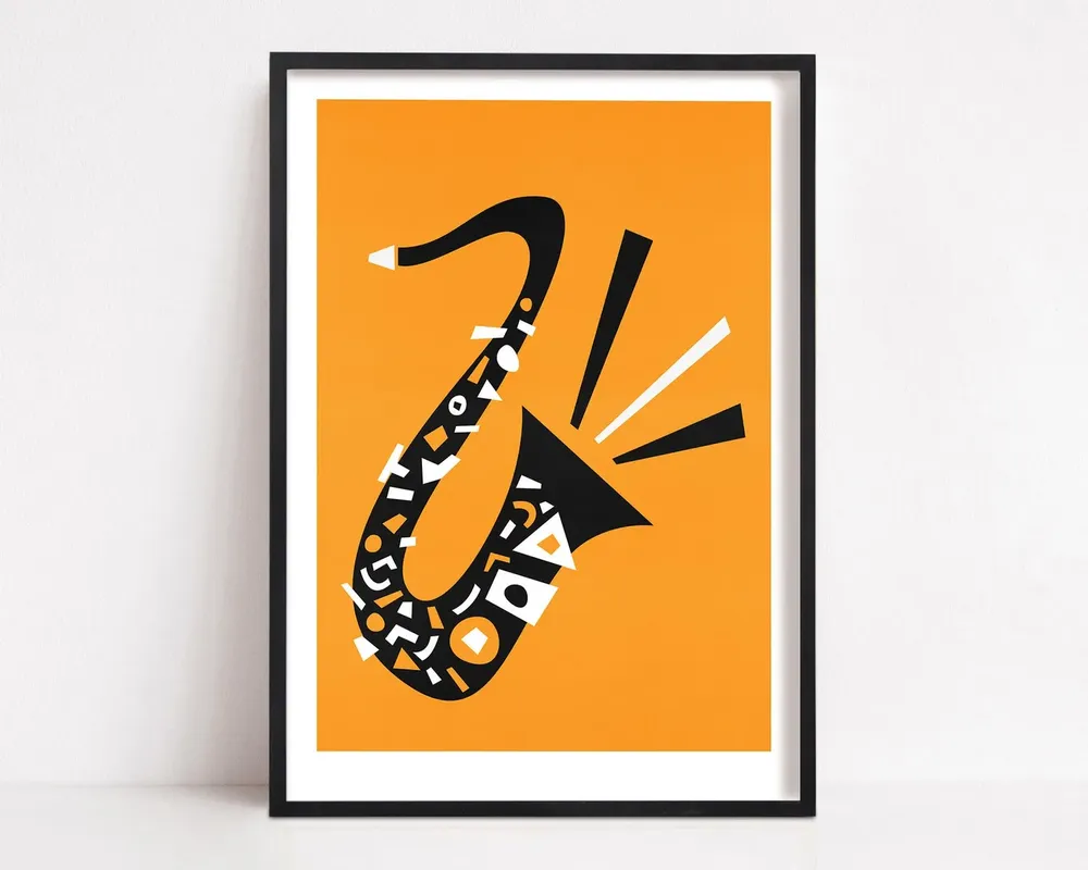 Saxophone Retro Art Print, Mid Century Modern