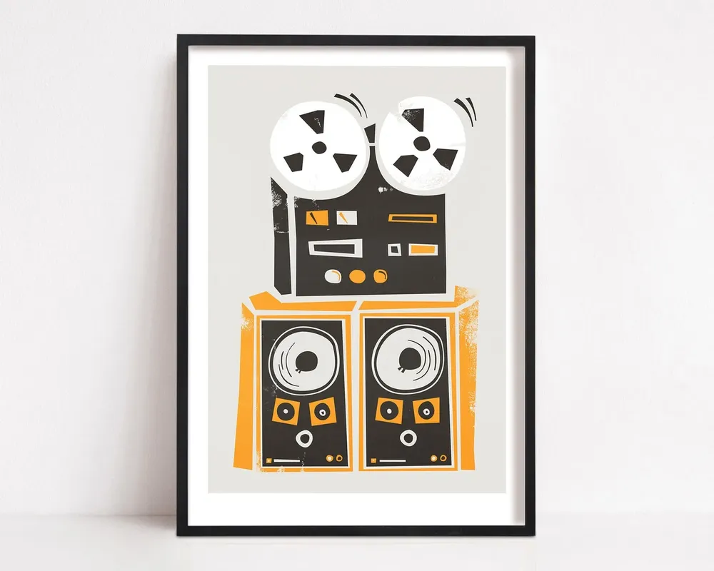 Reel To Reel Retro Music Poster, Music Room Wall Art