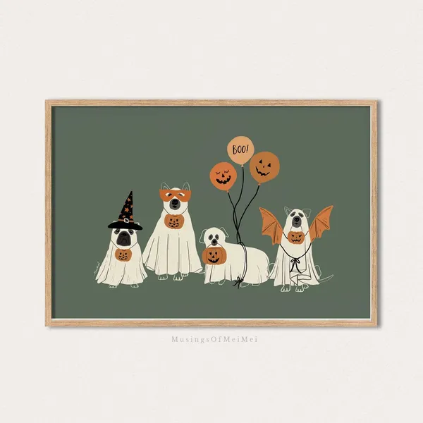 Halloween Dogs Cute Spooky Illustration Art Print