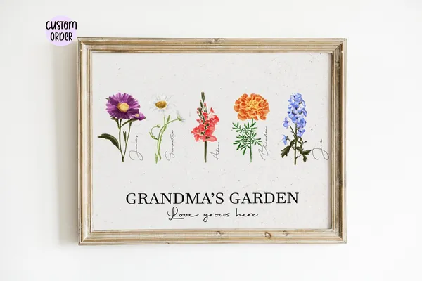 Custom Order Family Birth Month Watercolor Flowers