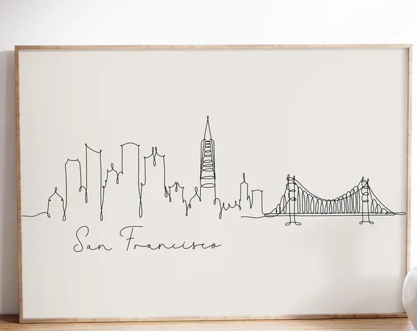 San Francisco Skyline Line Art, California Travel Poster