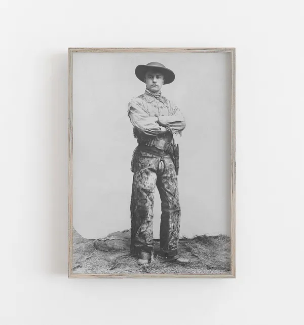Teddy Roosevelt Cowboy, Vintage Black and White Art Print