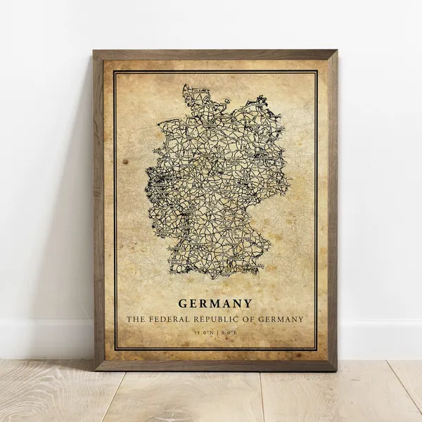 Germany Vintage Map Poster, Country Street Road Map