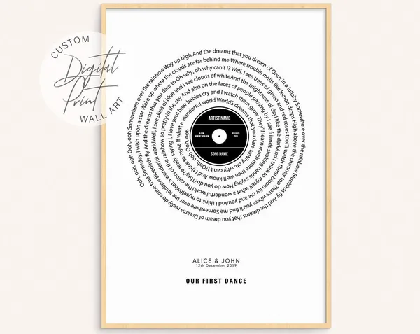 Custom Song Lyrics Vinyl Record Poster, Wedding Gift