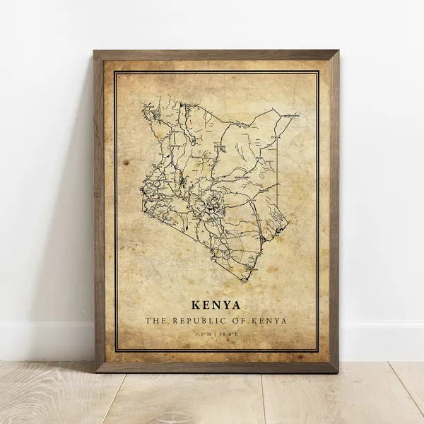 Kenya Vintage Map Poster Print, Country Decor