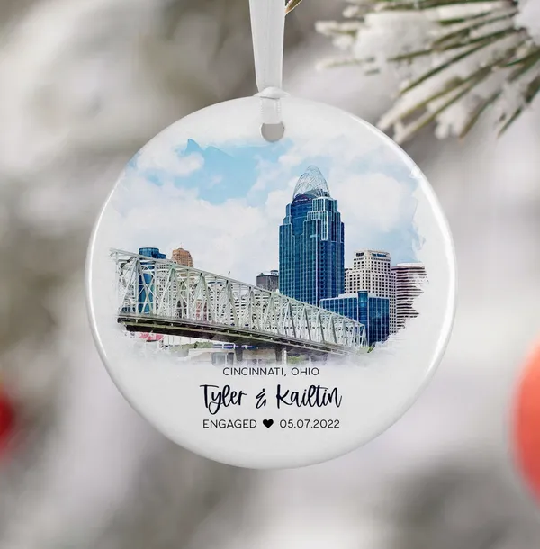 Cincinnati Ohio Ornament Watercolor Travel Poster