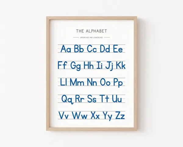 Blue Alphabet Poster, Handwriting Chart Art Print