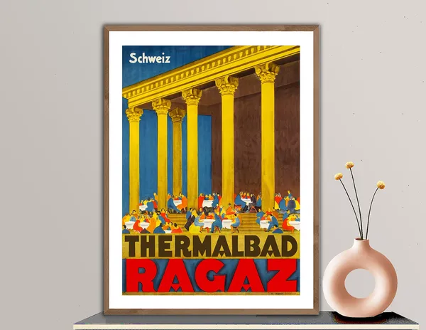 Thermalbad Ragaz Switzerland Vintage Travel Poster