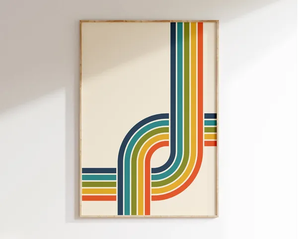 Retro Rainbow 70s Poster, Bauhaus Style Art Print