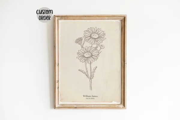 Family Birth Month Flower Custom Sepia Art Print