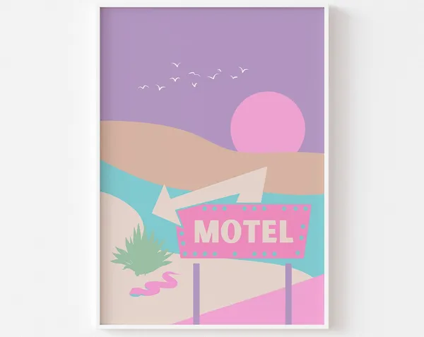 Pop Pastel Motel Sign Desert Travel Poster