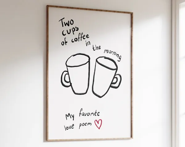 Two Coffee Cups Boho Kitchen Art Print