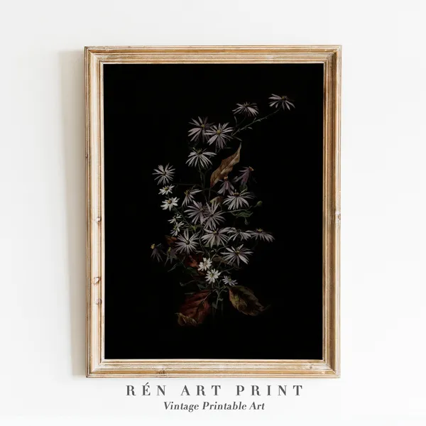 Dark Botanical Moody Floral, Dark Academia Art Print