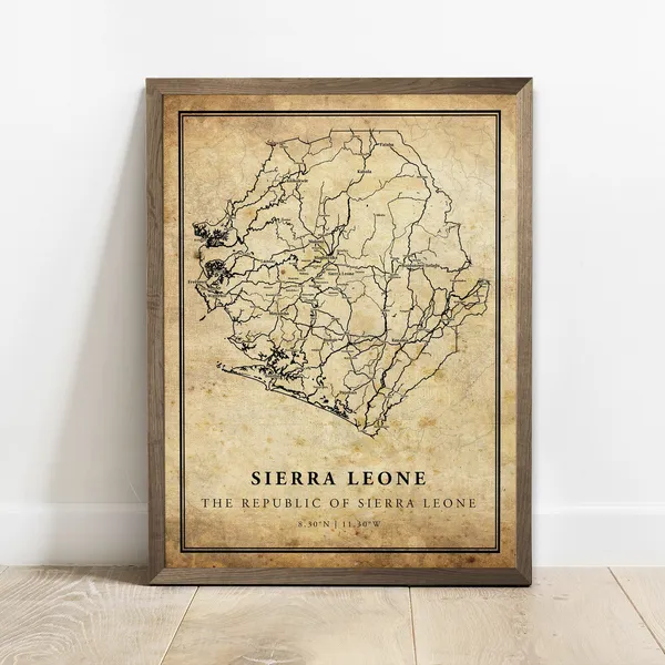 Sierra Leone Vintage Map Poster, Country Street Map