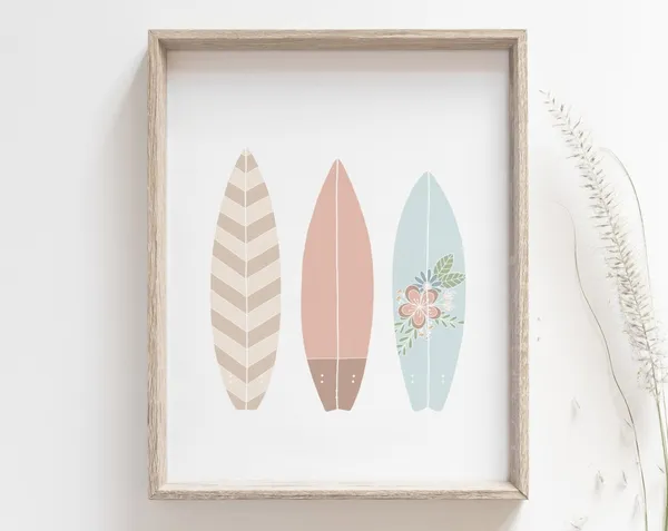 Surfboard Print Pastel Color Poster, Minimalist Surf Art