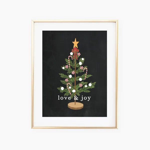 Love And Joy Cute Christmas Tree Art Print