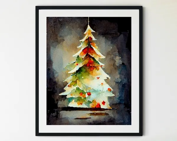 Christmas Tree Watercolor Art Print, Holiday Decor