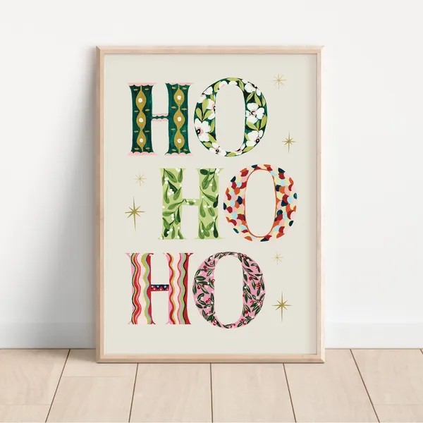 Hohoho Christmas Illustration, Festive Wall Art Print