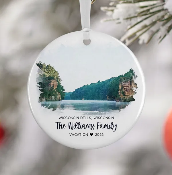 Wisconsin Dells Christmas Ornament Travel Poster