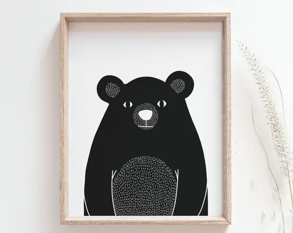 Baby Bear Minimalist Nursery Art Print, Scandinavian
