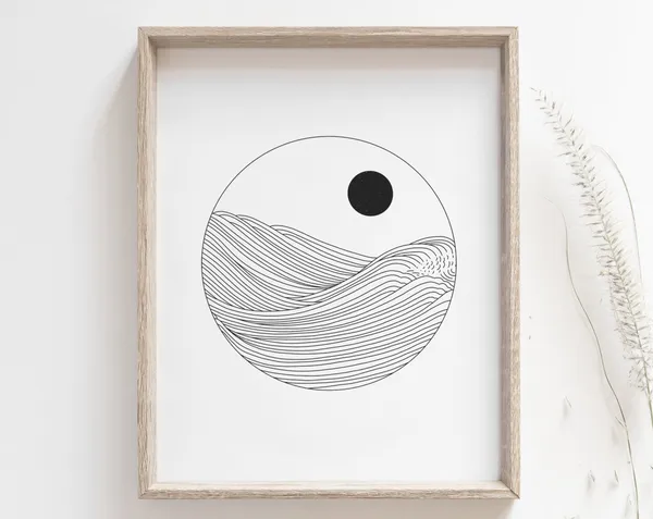 Japanese Ocean Sunset Art Print, Boho Seascape